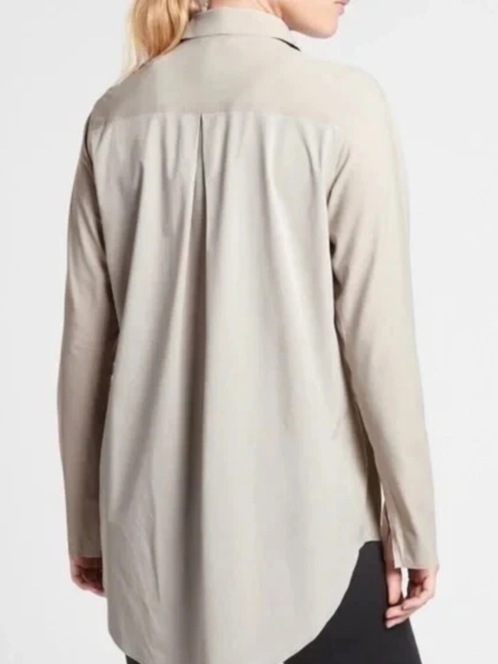Athleta Urbanite UPF 50 Beige Long Sleeve Button Down Stretch Breathable M - Picture 2 of 9